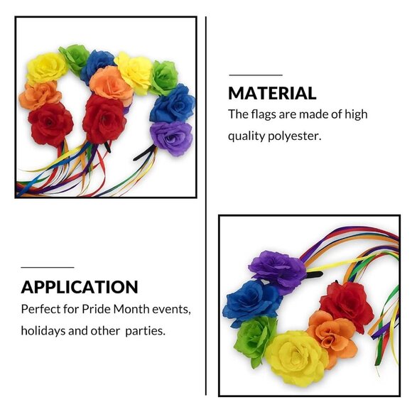 Rainbow Pride Headband Women Rose Flower Crown Boho Accessories for Pride - Picture 7 of 8